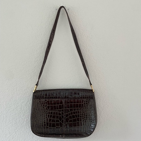Vintage Anne Klein II Vintage Croc-Embossed Leather Shoulder Bag Handbag - Picture 8 of 10